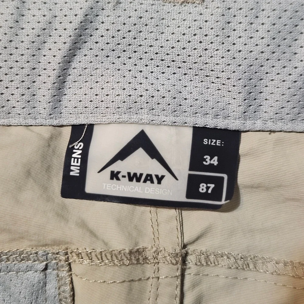 K-Way Convertible Cargo Hiking Pants Mens 34 x 31 Khaki UPF 40 Quick Dry Utility